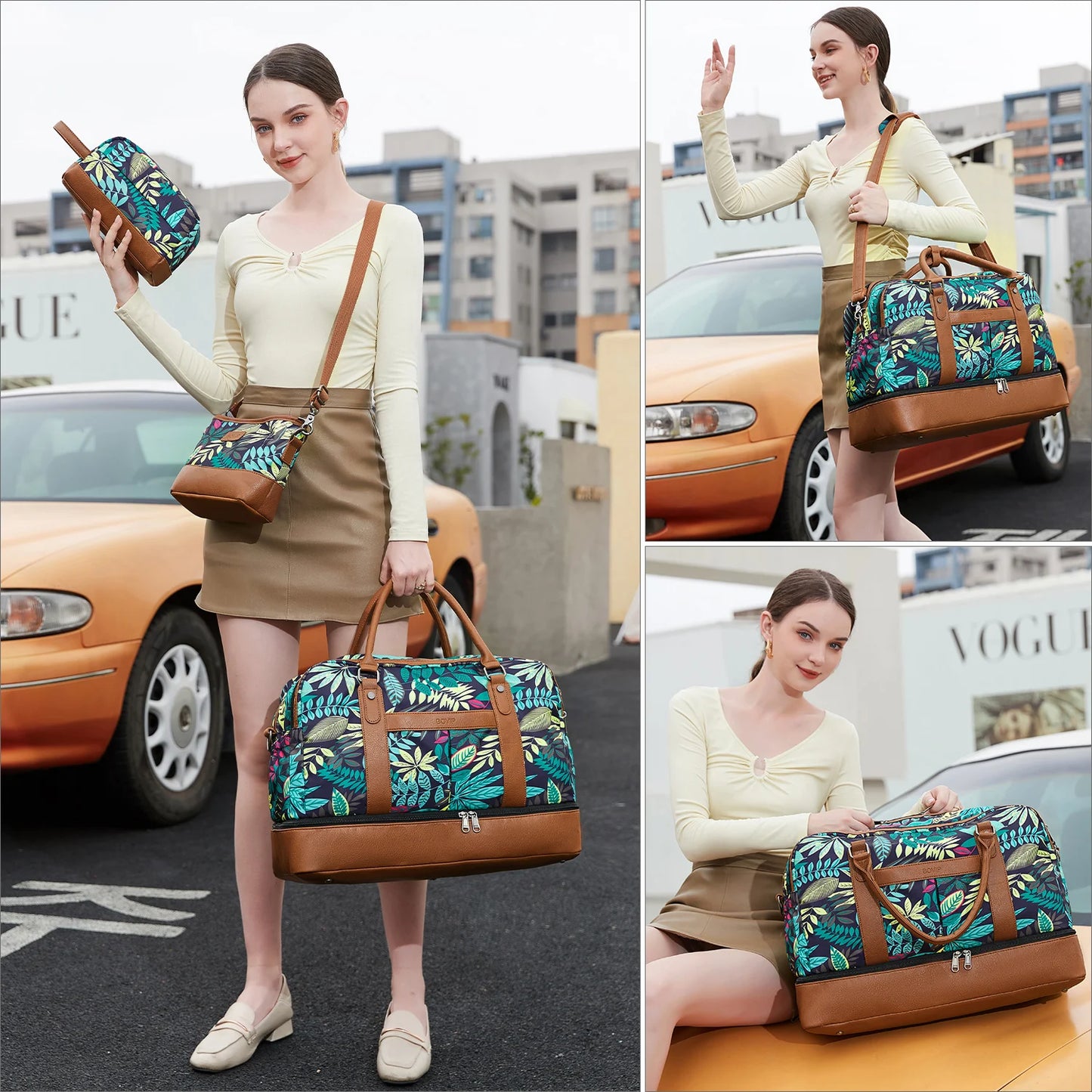 Weekender Bags for Women Overnight Bag Large Canvas Travel Duffel Bag with Shoe Compartment Carry On Tote Bag for Travel