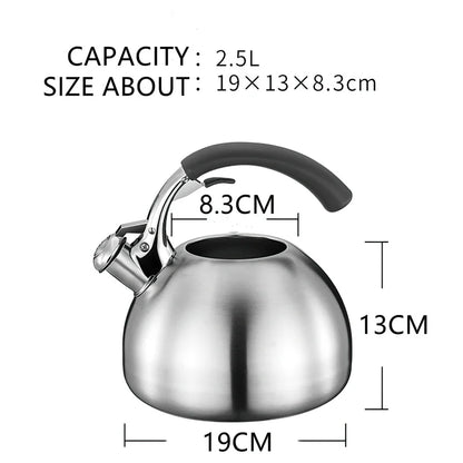 Whistling Kettle Large Teapot Boil Water 2.5L 304 Stainless Steel Teakettle Food Grade Household Gas Stove Induction Cooker