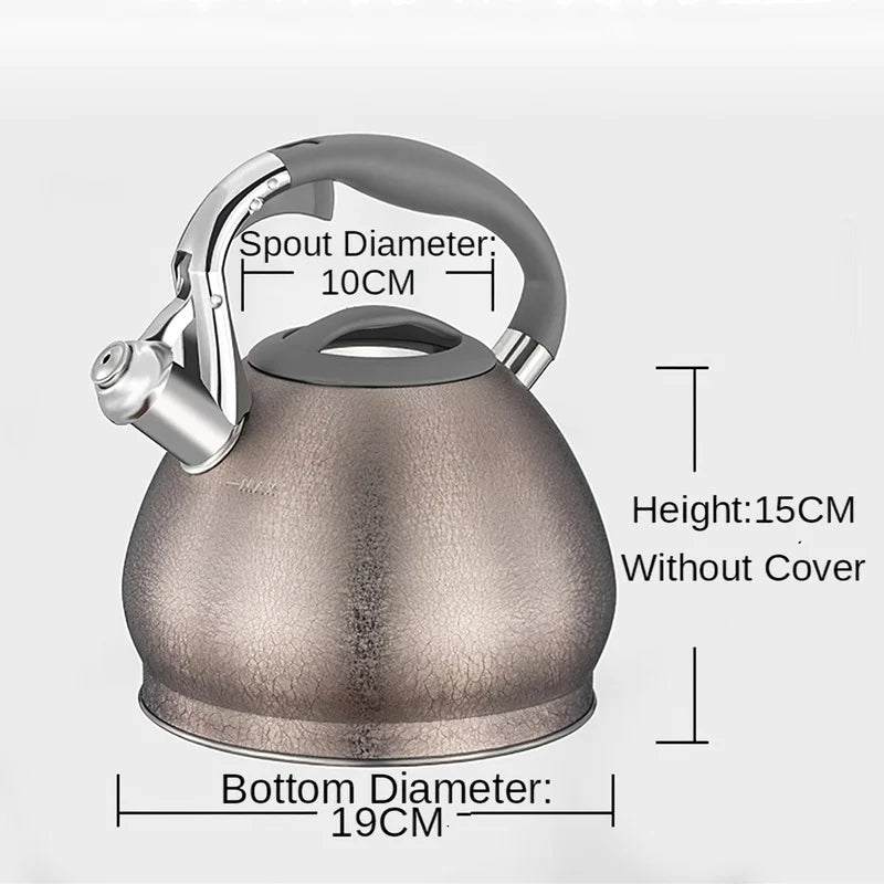Whistling Kettle Large Teapot Boil Water 2.5L 304 Stainless Steel Teakettle Food Grade Household Gas Stove Induction Cooker