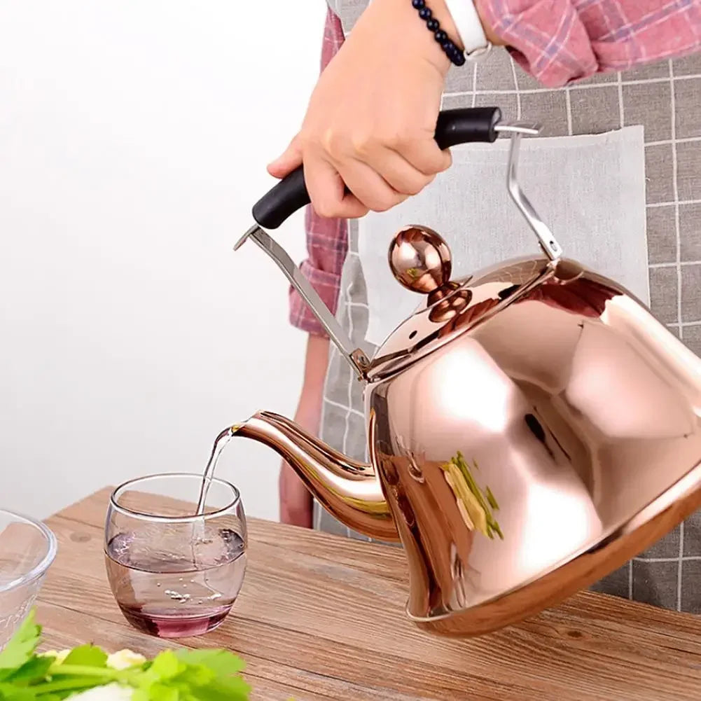 Whistling Kettle with Infuser Loose Leaf Stainless Steel Teapot Rose Gold Tea Kettle for Stove Indu