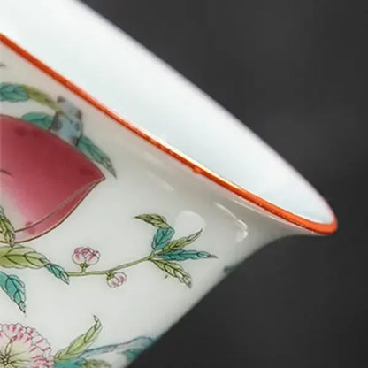 White Chinese Style Sancai Gaiwan Tea Cup, Single Manual Painting, Golden Porcelain Brewing Bowl with Cover, Non-Scald Household