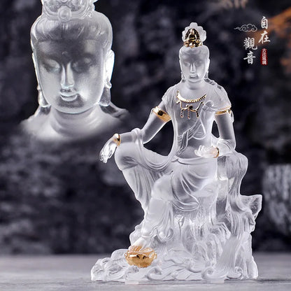 White Coloured glaze Avalokitesvara Buddha Statue Avalokitesvara Home Buddhist temple worship ornaments and crafts