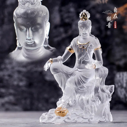 White Coloured glaze Avalokitesvara Buddha Statue Avalokitesvara Home Buddhist temple worship ornaments and crafts