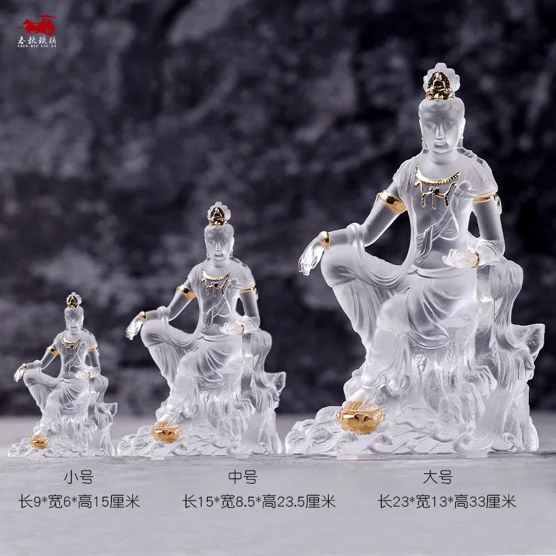 White Coloured glaze Avalokitesvara Buddha Statue Avalokitesvara Home Buddhist temple worship ornaments and crafts