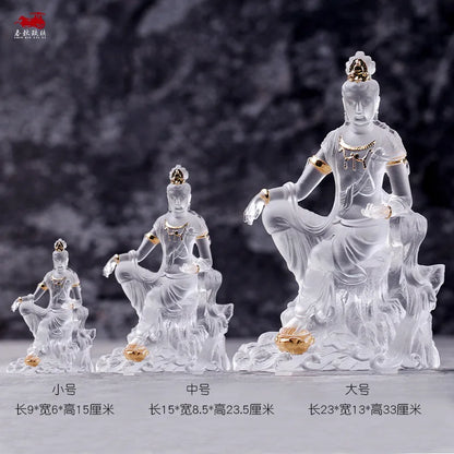 White Coloured glaze Avalokitesvara Buddha Statue Avalokitesvara Home Buddhist temple worship ornaments and crafts