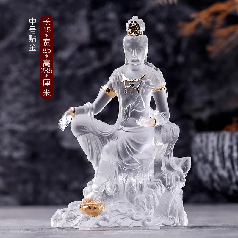 White Coloured glaze Avalokitesvara Buddha Statue Avalokitesvara Home Buddhist temple worship ornaments and crafts