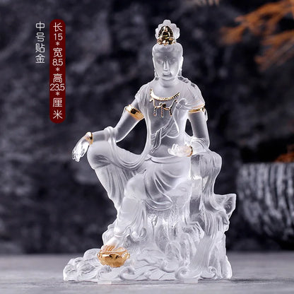 White Coloured glaze Avalokitesvara Buddha Statue Avalokitesvara Home Buddhist temple worship ornaments and crafts
