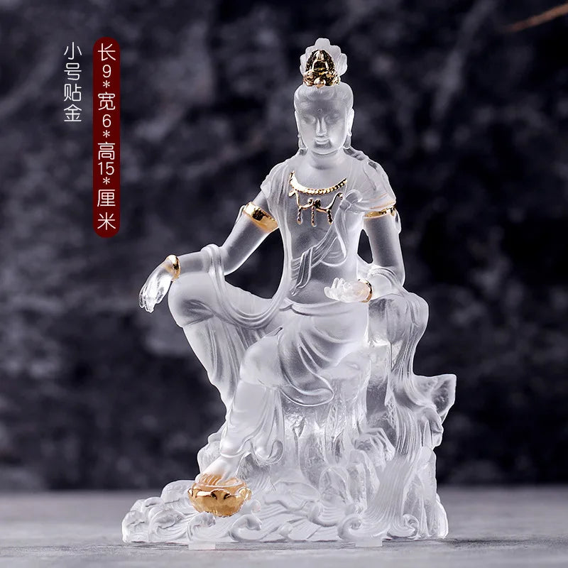 White Coloured glaze Avalokitesvara Buddha Statue Avalokitesvara Home Buddhist temple worship ornaments and crafts