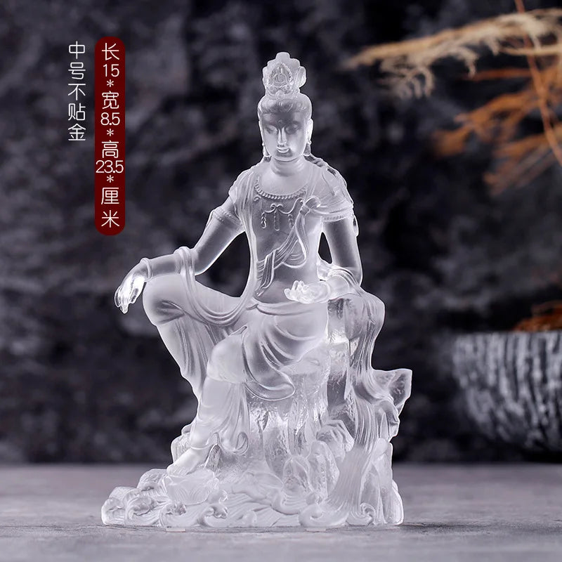 White Coloured glaze Avalokitesvara Buddha Statue Avalokitesvara Home Buddhist temple worship ornaments and crafts