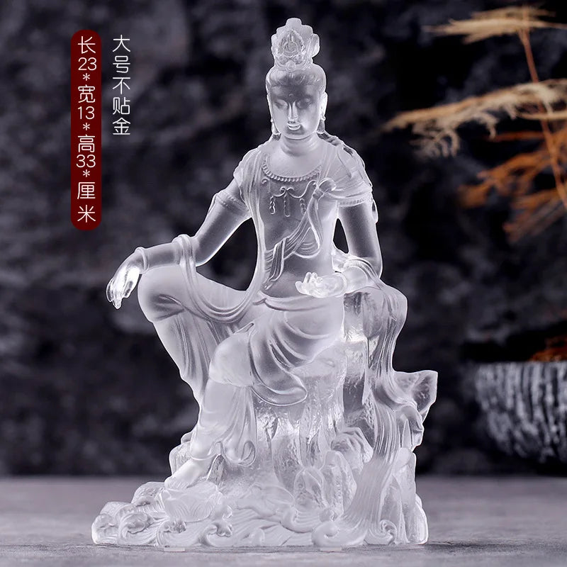 White Coloured glaze Avalokitesvara Buddha Statue Avalokitesvara Home Buddhist temple worship ornaments and crafts