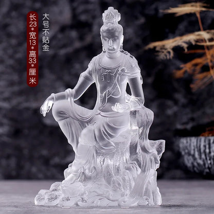 White Coloured glaze Avalokitesvara Buddha Statue Avalokitesvara Home Buddhist temple worship ornaments and crafts
