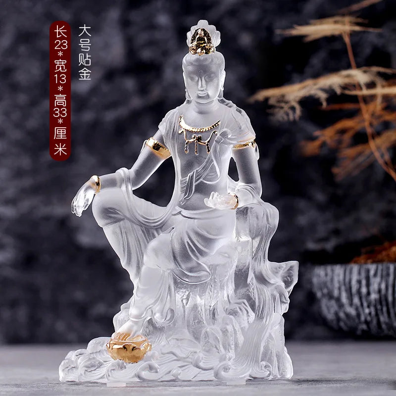 White Coloured glaze Avalokitesvara Buddha Statue Avalokitesvara Home Buddhist temple worship ornaments and crafts