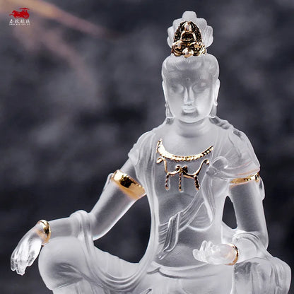 White Coloured glaze Avalokitesvara Buddha Statue Avalokitesvara Home Buddhist temple worship ornaments and crafts