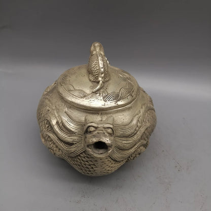 White Copper Chinese Carving Brass Dragon Teapot Metal Crafts Home Decorationng