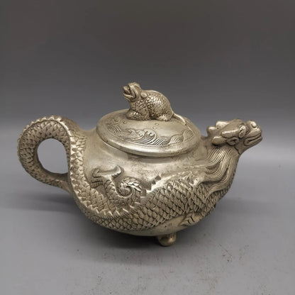 White Copper Chinese Carving Brass Dragon Teapot Metal Crafts Home Decorationng