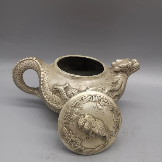 White Copper Chinese Carving Brass Dragon Teapot Metal Crafts Home Decorationng