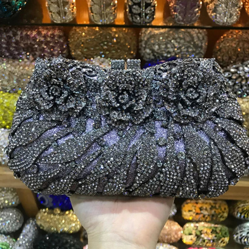 White Crystal Ladies Evening Clutch Bags Fashion Hollow Out Stripe Diamond Women Party Wallets Female Dinner Messenger Handbags