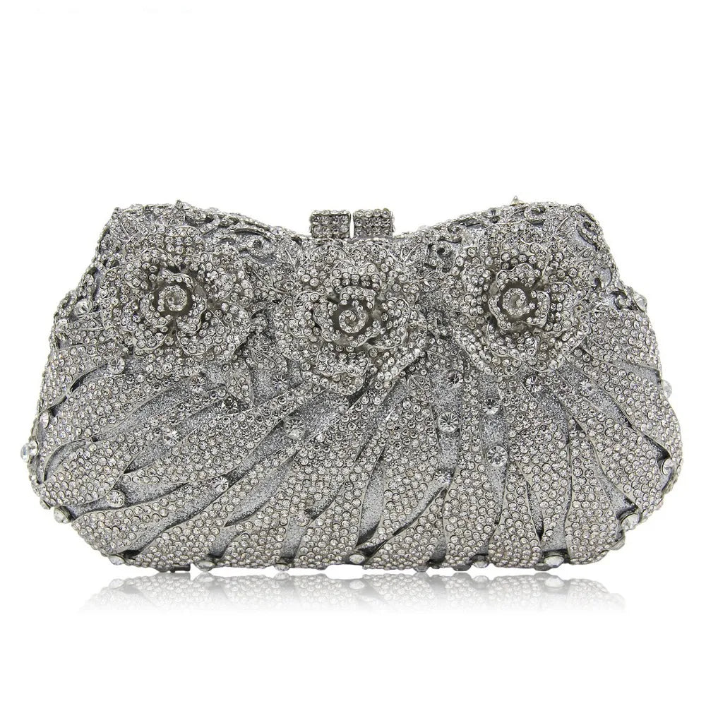 White Crystal Ladies Evening Clutch Bags Fashion Hollow Out Stripe Diamond Women Party Wallets Female Dinner Messenger Handbags