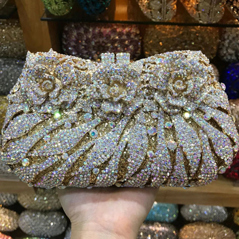 White Crystal Ladies Evening Clutch Bags Fashion Hollow Out Stripe Diamond Women Party Wallets Female Dinner Messenger Handbags