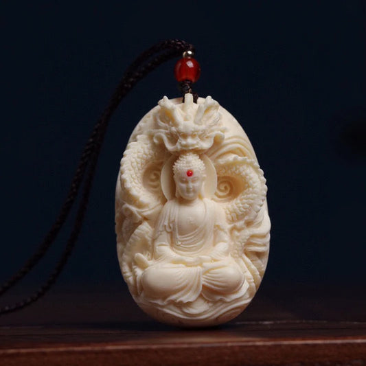 White Dragon Tathagata Decorative pendant  Resin Art Sculpture High quality hand engraved Car, Keychain Feng Shui Figure Statue