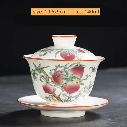 White Fat Jade Ceramic Teacup Sancai Gaiwan with Lid Tea Infuser Chinese Porcelain Tea Set Handmade White Porcelain Teabowl
