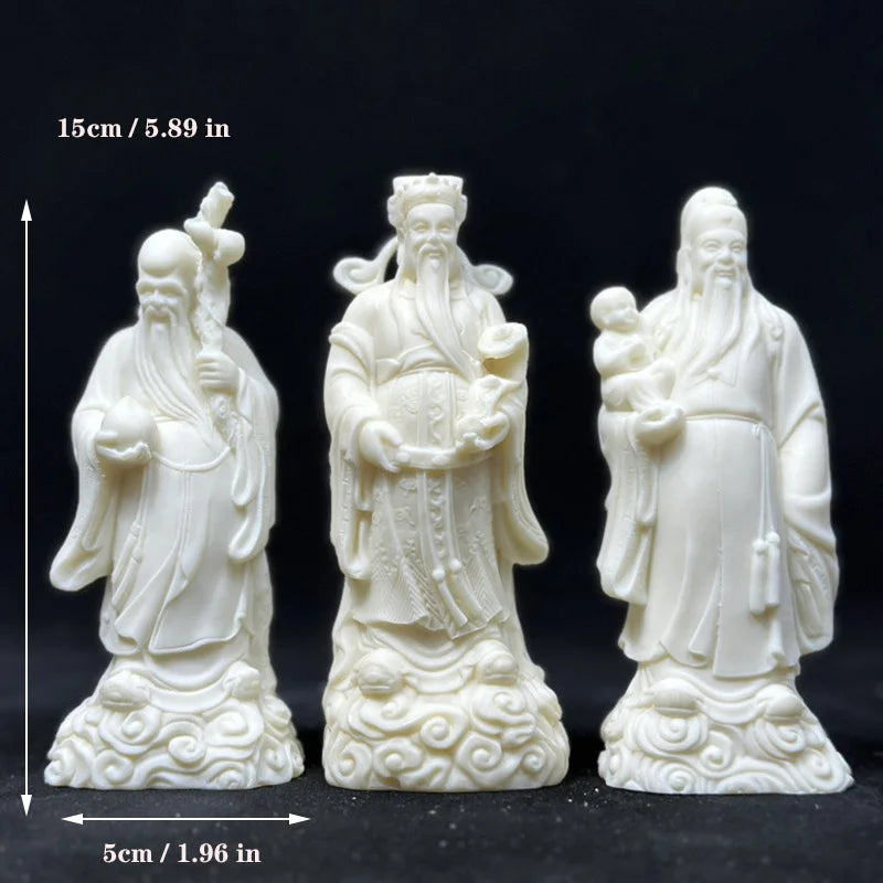 White Fu Lu Shou Figure Sculpture Statue Resin Crafts Home living room, room, office fortune decoration statue