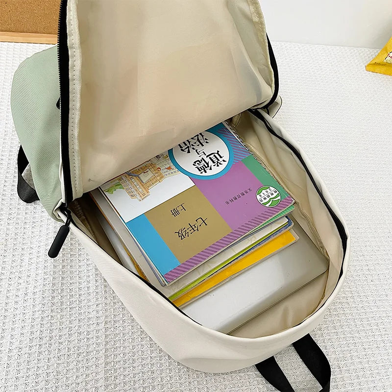 White Green Color-Blocking Waterproof Nylon Travel Backpack Fashion Stitching Design School Bag Suitable For Teen Schoolgirls