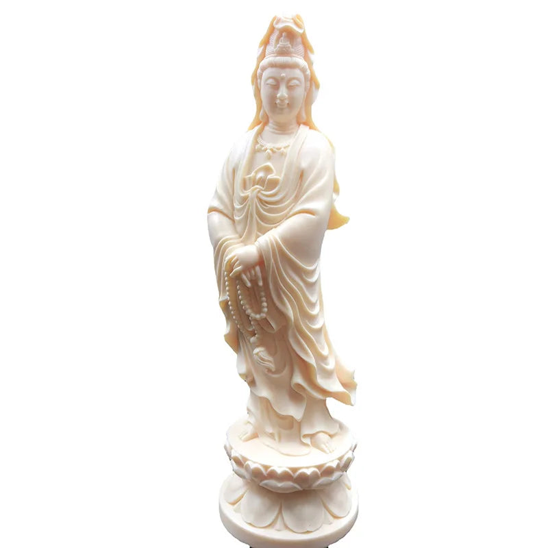 White Guanyin decorative ornament，Lotus Guanyin Buddha Statue，modern art sculpture，Home Living Room Decorative Statue 16cm