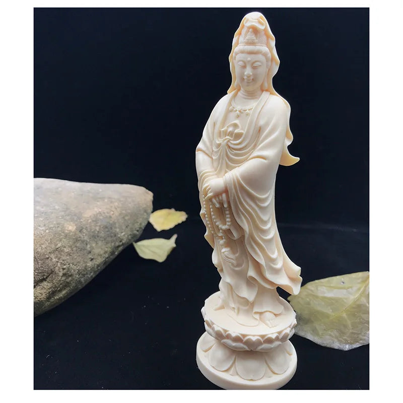 White Guanyin decorative ornament，Lotus Guanyin Buddha Statue，modern art sculpture，Home Living Room Decorative Statue 16cm