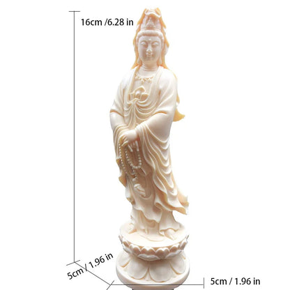 White Guanyin decorative ornament，Lotus Guanyin Buddha Statue，modern art sculpture，Home Living Room Decorative Statue 16cm