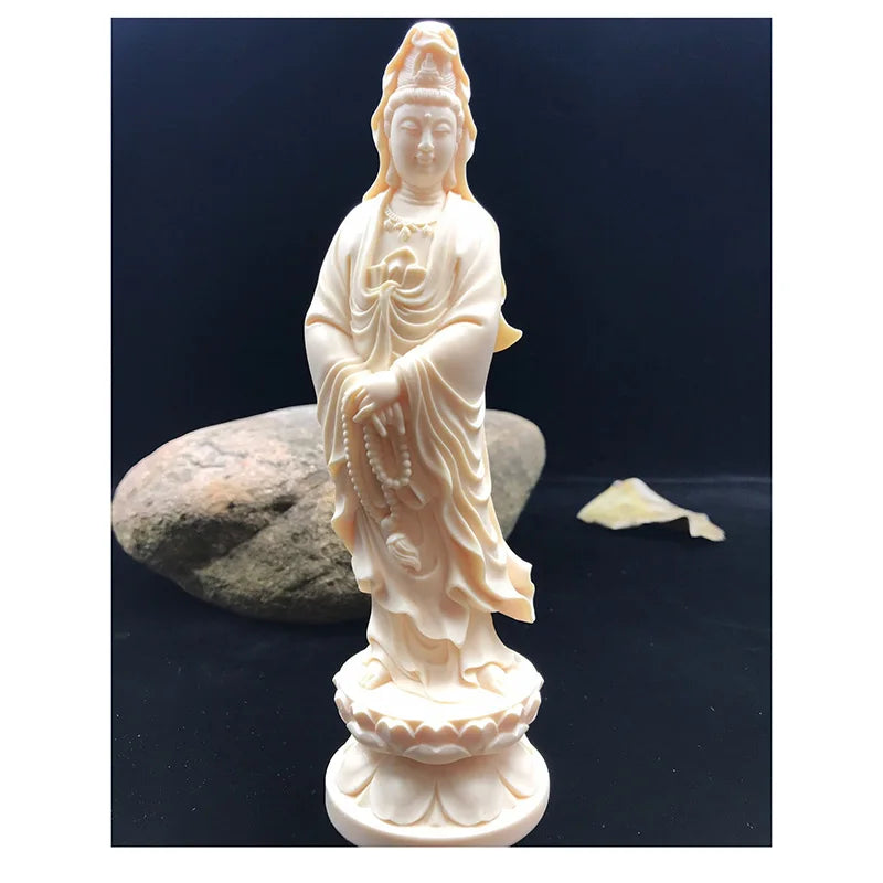 White Guanyin decorative ornament，Lotus Guanyin Buddha Statue，modern art sculpture，Home Living Room Decorative Statue 16cm