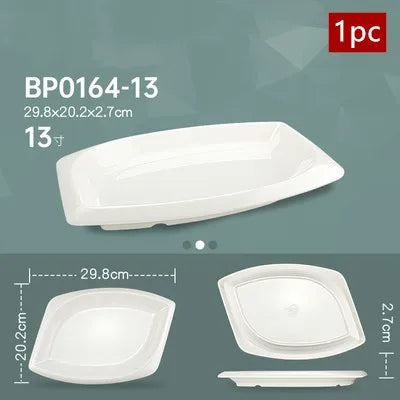 White Melamine Dishes Hotel Sushi Plate Smash Resistant Plastic Dinner Plates Kitchen Rectangular Dish Tableware Accessories