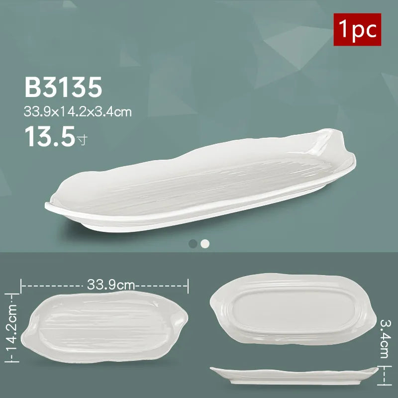 White Melamine Dishes Hotel Sushi Plate Smash Resistant Plastic Dinner Plates Kitchen Rectangular Dish Tableware Accessories