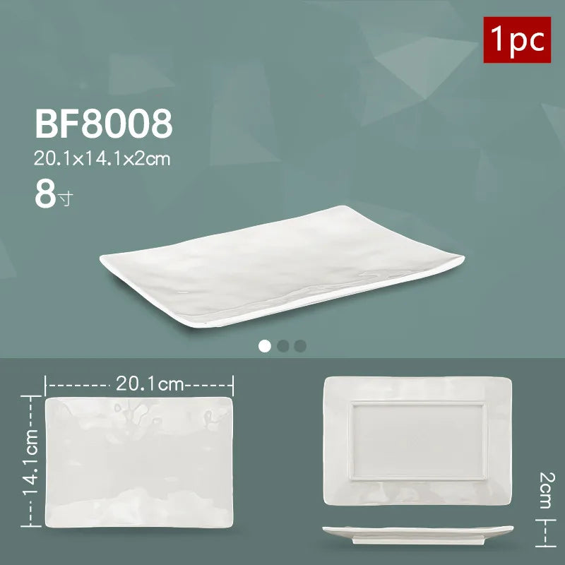 White Melamine Dishes Hotel Sushi Plate Smash Resistant Plastic Dinner Plates Kitchen Rectangular Dish Tableware Accessories