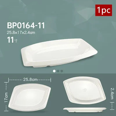 White Melamine Dishes Hotel Sushi Plate Smash Resistant Plastic Dinner Plates Kitchen Rectangular Dish Tableware Accessories