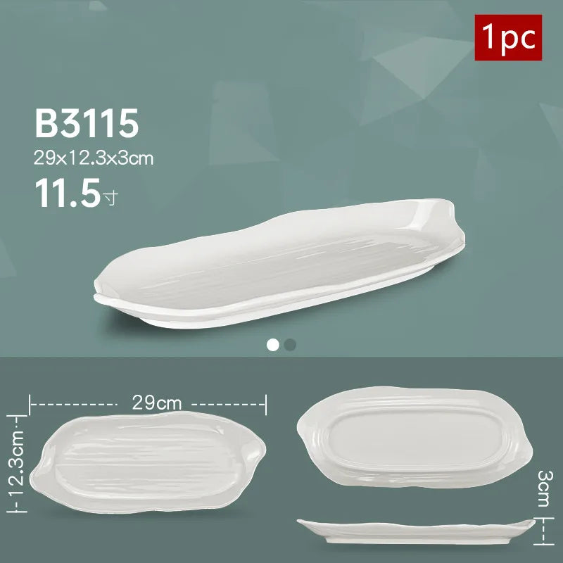 White Melamine Dishes Hotel Sushi Plate Smash Resistant Plastic Dinner Plates Kitchen Rectangular Dish Tableware Accessories