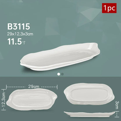 White Melamine Dishes Hotel Sushi Plate Smash Resistant Plastic Dinner Plates Kitchen Rectangular Dish Tableware Accessories
