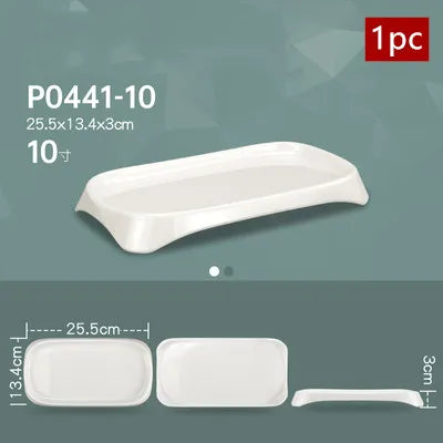White Melamine Dishes Hotel Sushi Plate Smash Resistant Plastic Dinner Plates Kitchen Rectangular Dish Tableware Accessories