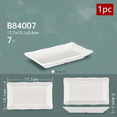 White Melamine Dishes Hotel Sushi Plate Smash Resistant Plastic Dinner Plates Kitchen Rectangular Dish Tableware Accessories