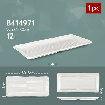 White Melamine Dishes Hotel Sushi Plate Smash Resistant Plastic Dinner Plates Kitchen Rectangular Dish Tableware Accessories