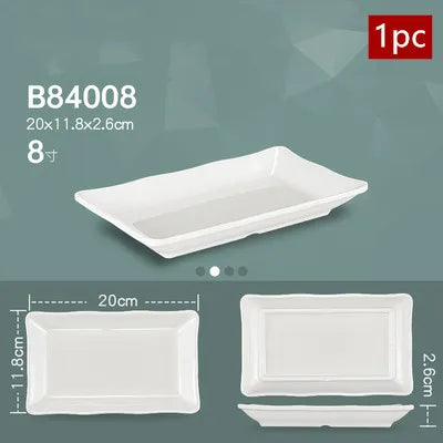 White Melamine Dishes Hotel Sushi Plate Smash Resistant Plastic Dinner Plates Kitchen Rectangular Dish Tableware Accessories