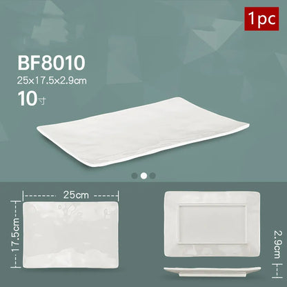White Melamine Dishes Hotel Sushi Plate Smash Resistant Plastic Dinner Plates Kitchen Rectangular Dish Tableware Accessories