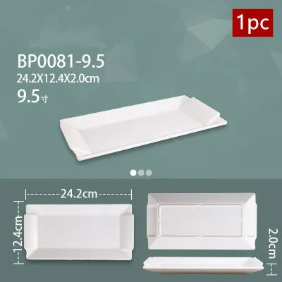 White Melamine Dishes Hotel Sushi Plate Smash Resistant Plastic Dinner Plates Kitchen Rectangular Dish Tableware Accessories