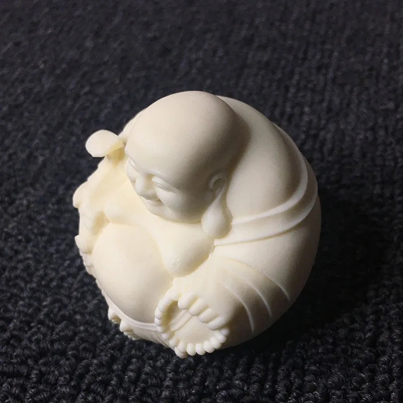 White Mini Laughing Buddha Decorative Statue Chinese Lucky Buddha Statue Carved exquisite carving Home decoration figurines