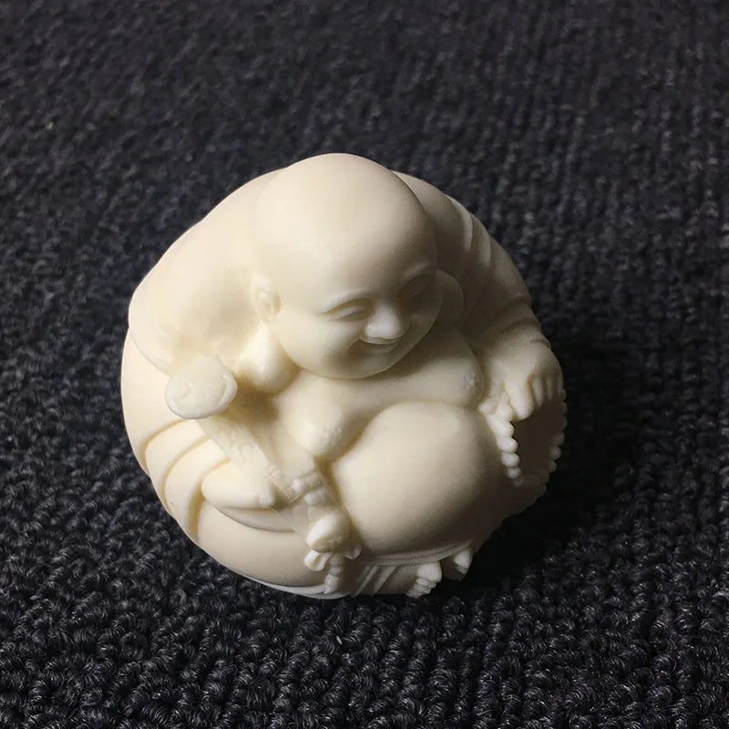 White Mini Laughing Buddha Decorative Statue Chinese Lucky Buddha Statue Carved exquisite carving Home decoration figurines