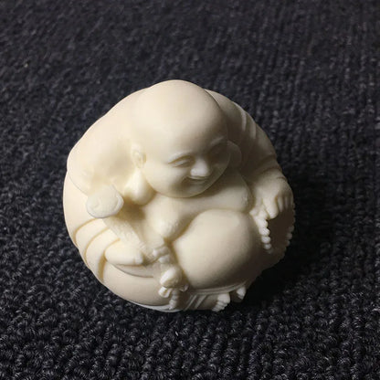 White Mini Laughing Buddha Decorative Statue Chinese Lucky Buddha Statue Carved exquisite carving Home decoration figurines