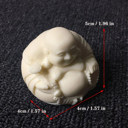 White Mini Laughing Buddha Decorative Statue Chinese Lucky Buddha Statue Carved exquisite carving Home decoration figurines