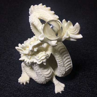 White Plate Dragon Play Beads Mascot Sculpture Statue，Modern art sculpture，High-end home decorations，Chinese mascot gift statue