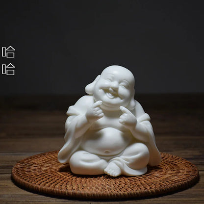 White Porcelain Amitabha, hehe, haha, figure statue Handmade sculpture of modern art Cute home decoration ornaments Gift statue