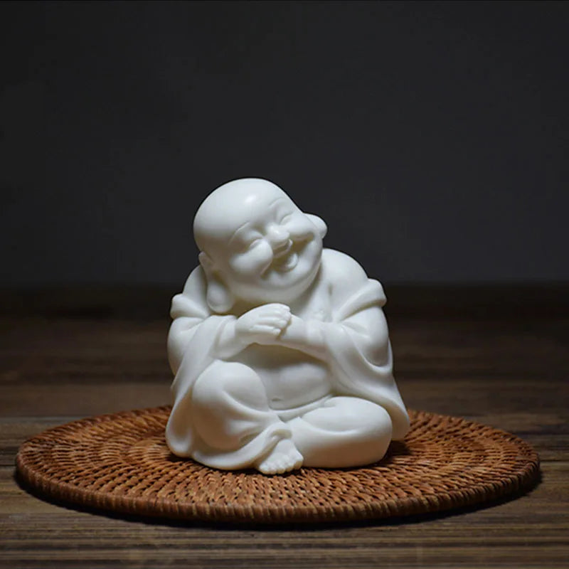 White Porcelain Amitabha, hehe, haha, figure statue Handmade sculpture of modern art Cute home decoration ornaments Gift statue